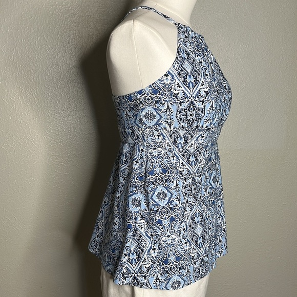 KONA SOL Halter Blue Floral Botanical‎ Blue & White Tankini Swimsuit Swim Top - Picture 6 of 14